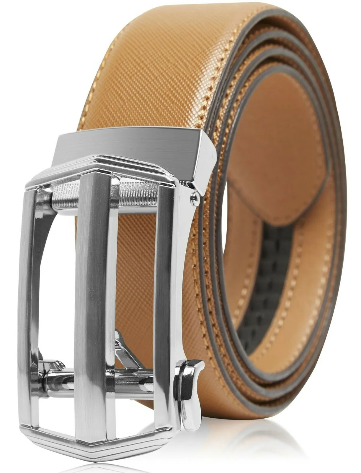 MRoyale™ Leather Ratchet Belt | Men's 1.3" Wide Automatic Slide Buckle | Brushed Nickle