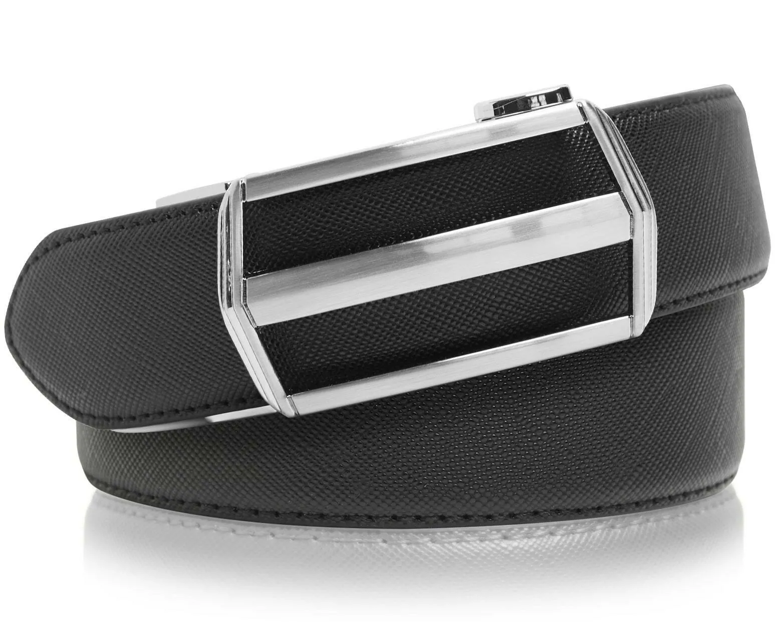 MRoyale™ Leather Ratchet Belt | Men's 1.3" Wide Automatic Slide Buckle | Brushed Nickle