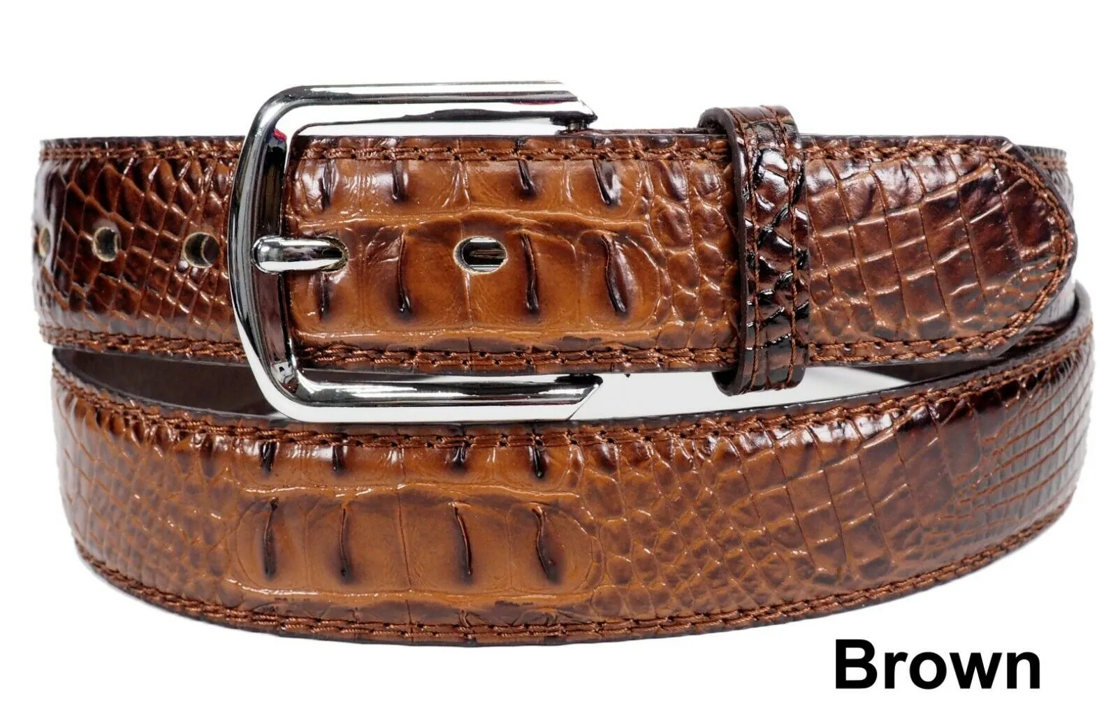 MRoyale™ Men's Faux Alligator Crocodile Skin Belt - Genuine Leather - Metal Buckle