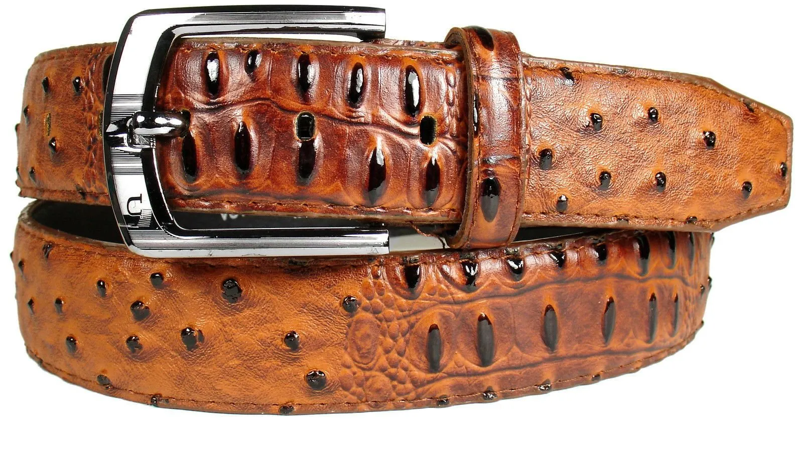 MRoyale™ Men's Faux Alligator Crocodile Skin Belt - Genuine Leather - Metal Buckle