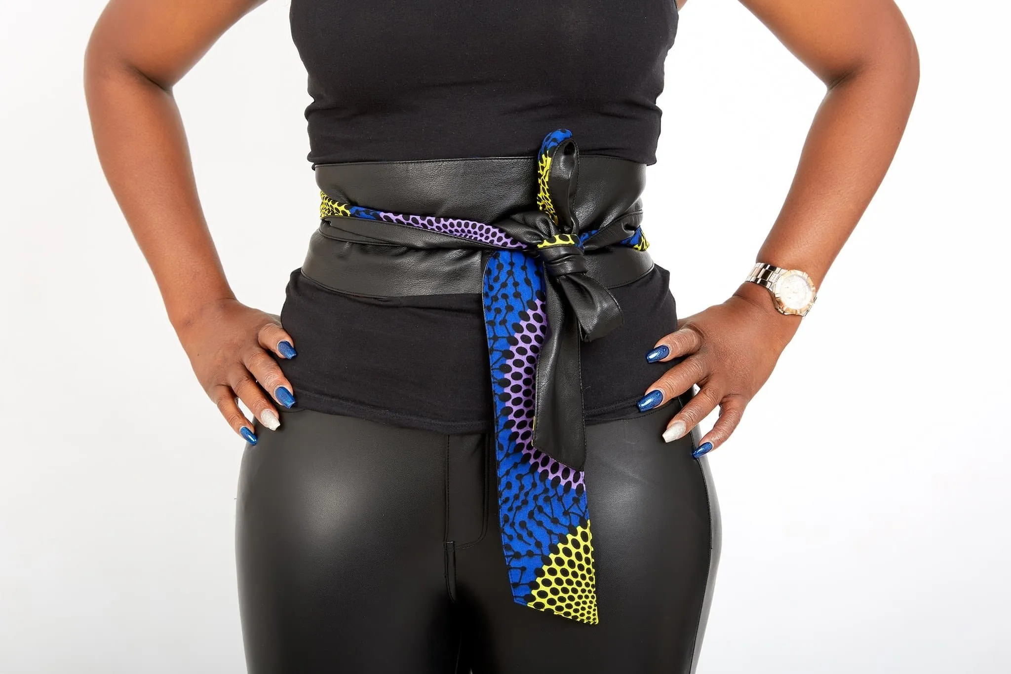 New In African Prints Reversible Leather Obi Belt - Kente