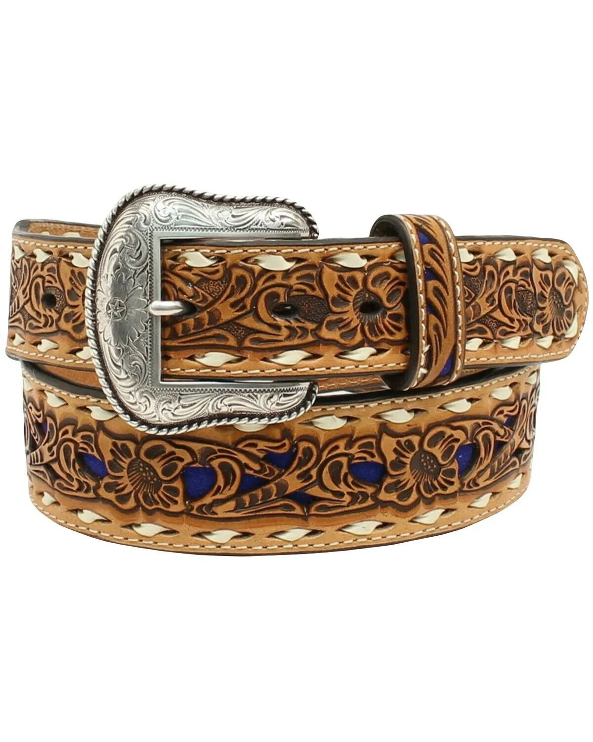 Nocona Blue Floral Embossed Leather Belt