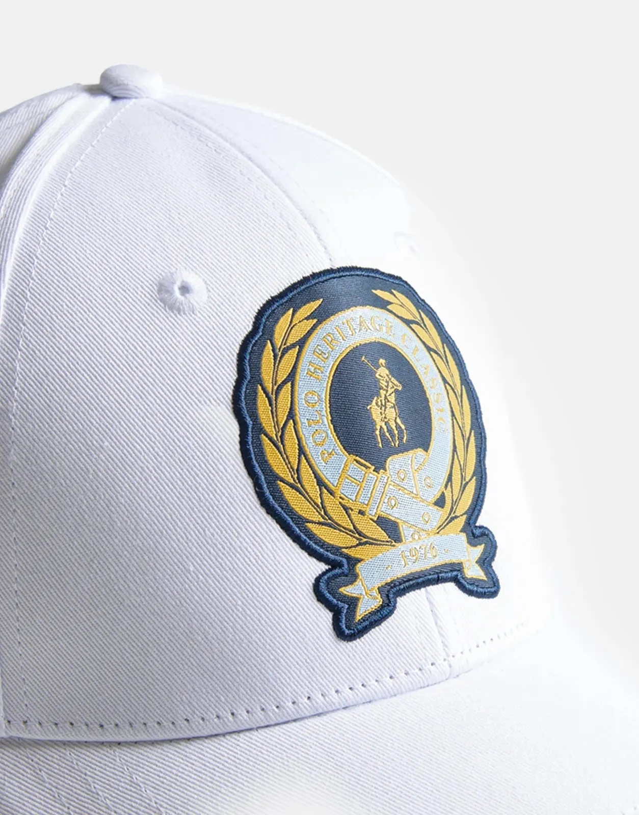 Polo 6 Panel Crest Equestrian Peak White Caps