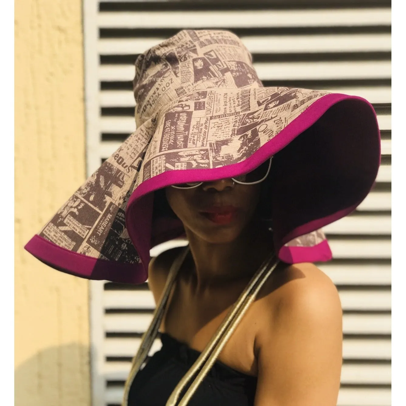 Reversible GoodHeadz Hat in NewsPaper Print/Purple