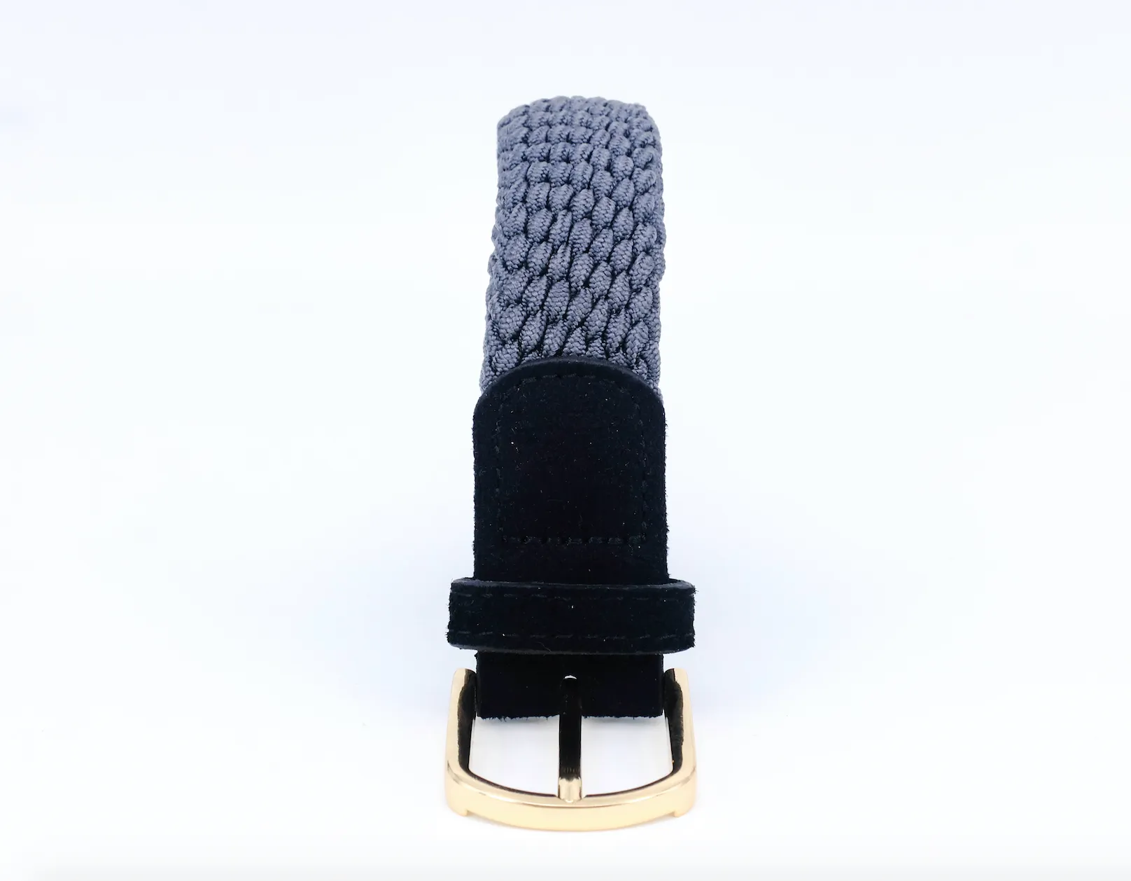 Slim Braided Belt | Grey | Black Suede | Gold