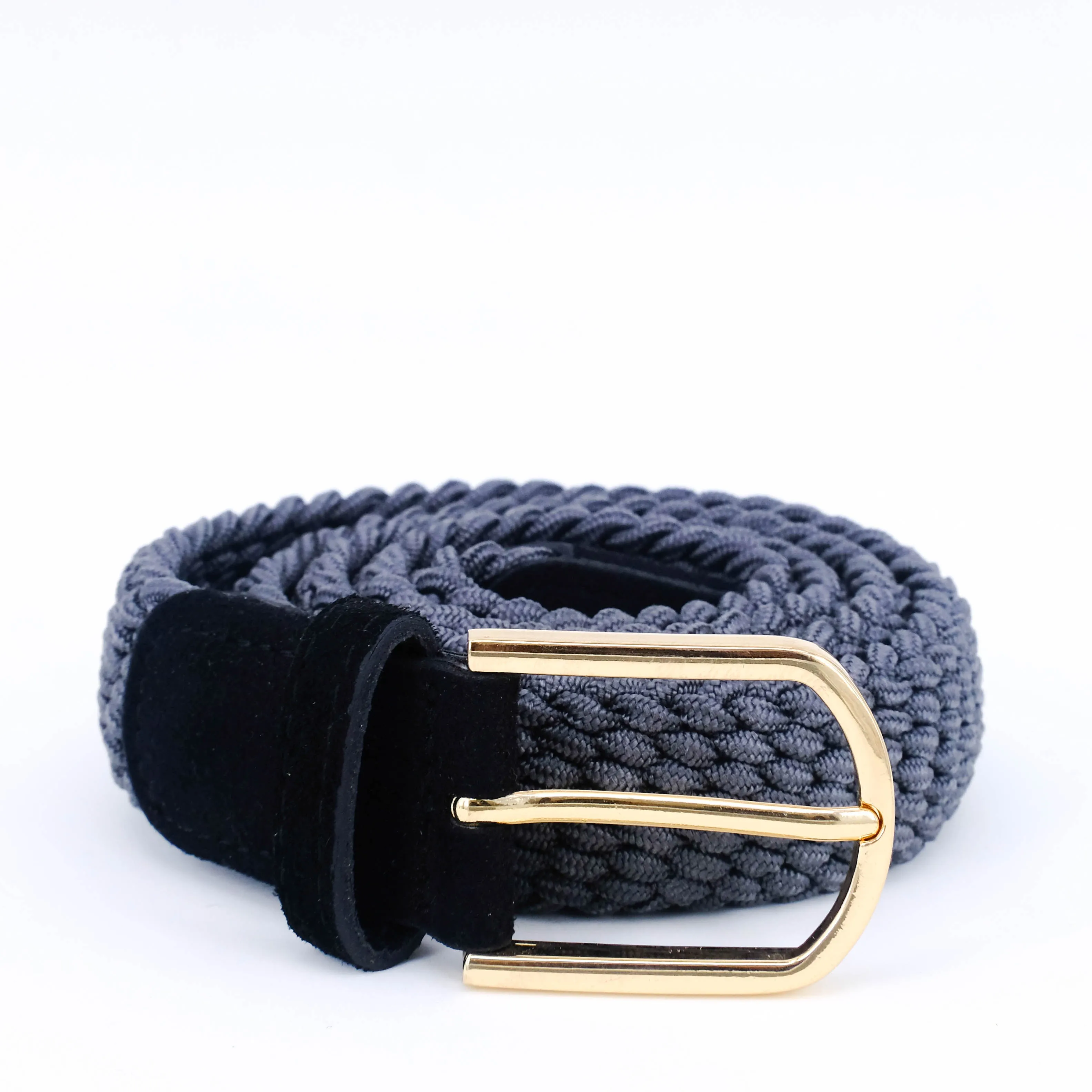 Slim Braided Belt | Grey | Black Suede | Gold