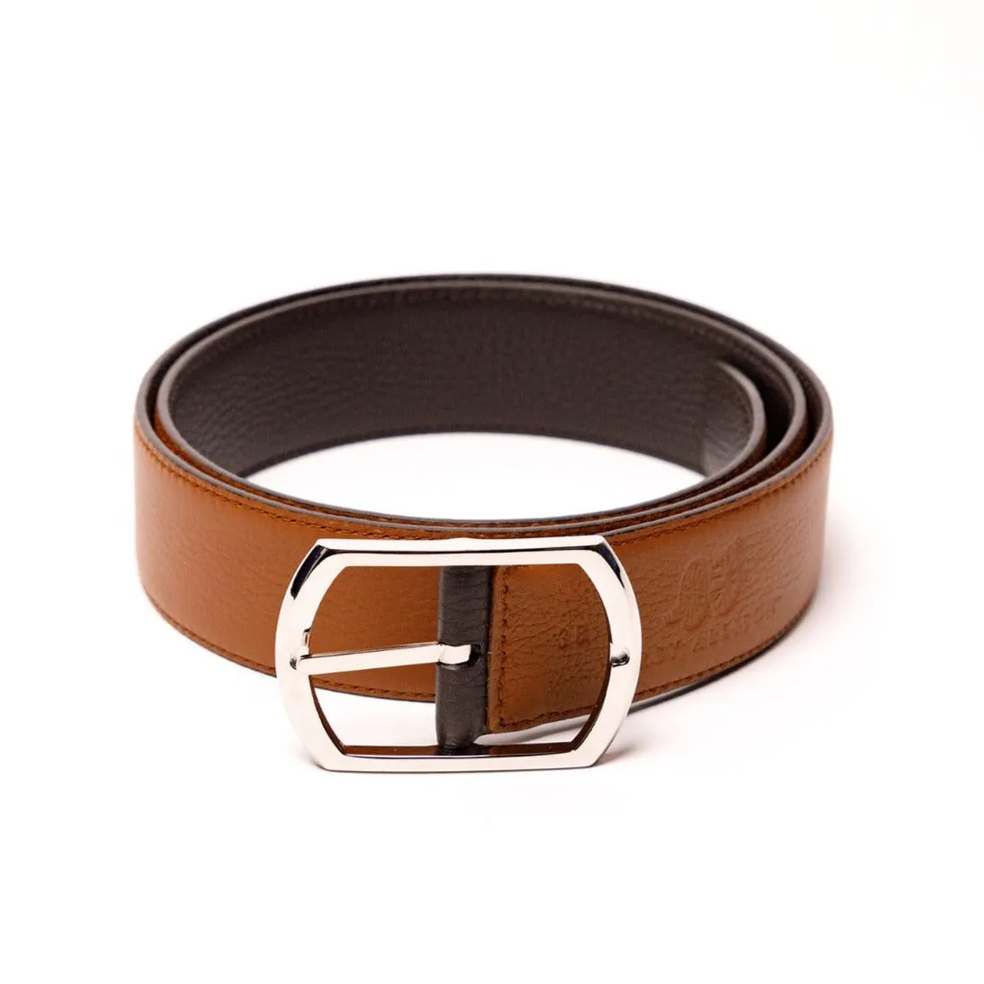 Sovereign Grade Medium Brown/Dark Brown Grained Calfskin Reversible Belt