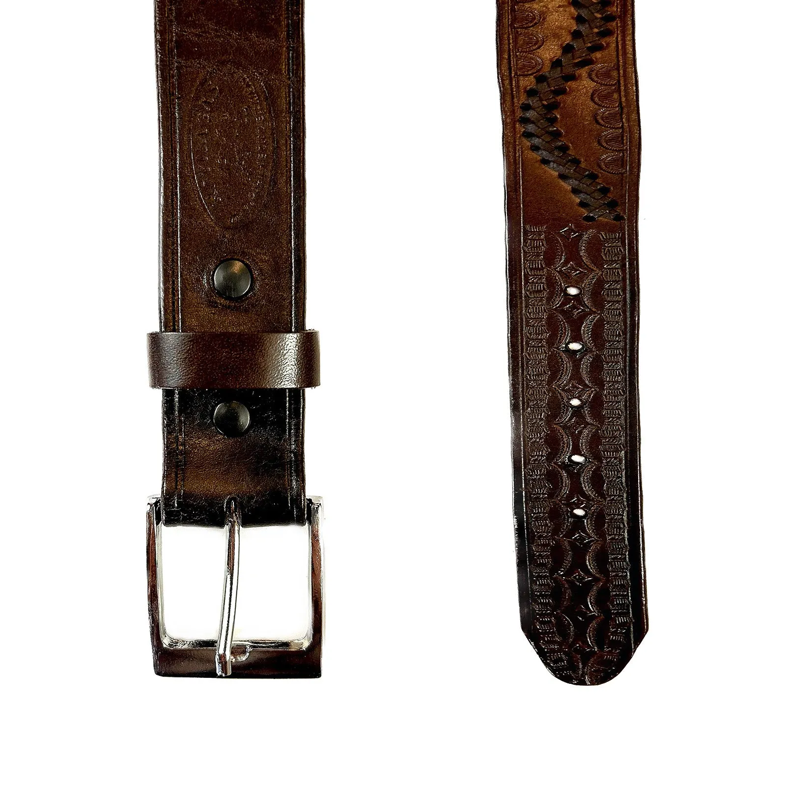 Swirled Lace Genuine Brown Leather Western Belt