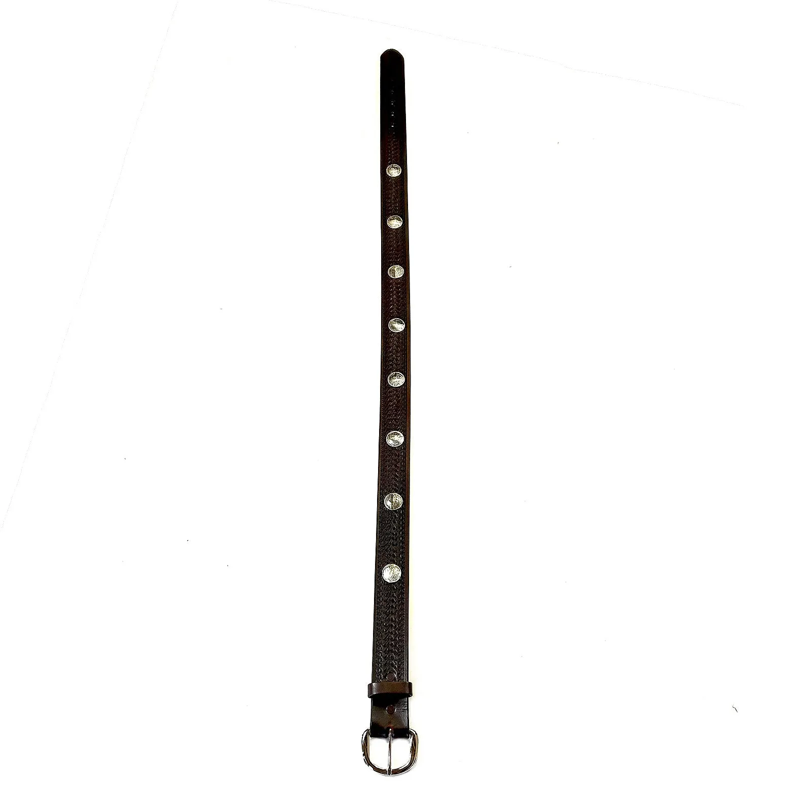 Tapered Genuine Brown Leather Western Belt with Buffalo Nickels