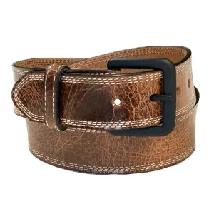 Triple Stich Distressed Brown Leather Western Belt