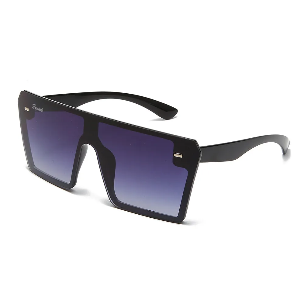 Women's Fevani Bouclier Black Gray Square Oversized Sunglasses