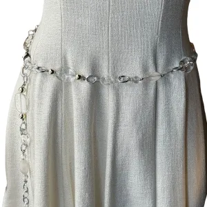 WORTH Acrylic & Crystal & Metal Chain Belt - Silver New w/Out Tags